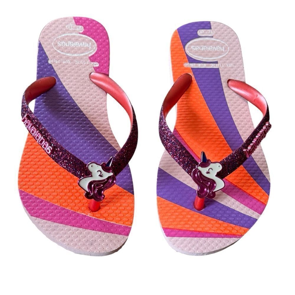 Havaianas Kids Slim Glitter II Flip Flops Pink Purple Orange Size 27 / 8